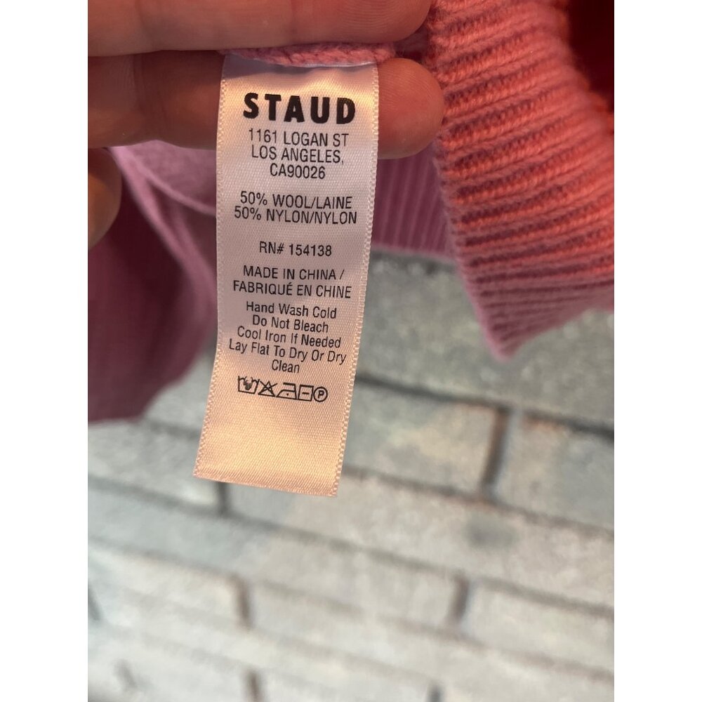 Staud Aura Pink Knit Sweater Balloon Sleeves Womens XL Soft Wool & Cotton Blend - Picture 9 of 14